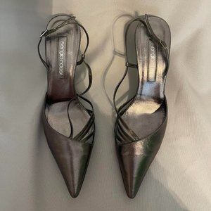 Sergio Rossi Pewter Slingback Pointy Toe 39/3" Heel Made in Italy